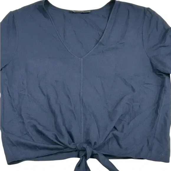 Jenni Kayne Long Sleeve Blouse Top Navy Blue Tie M Medium Viscose V neck - Picture 4 of 12